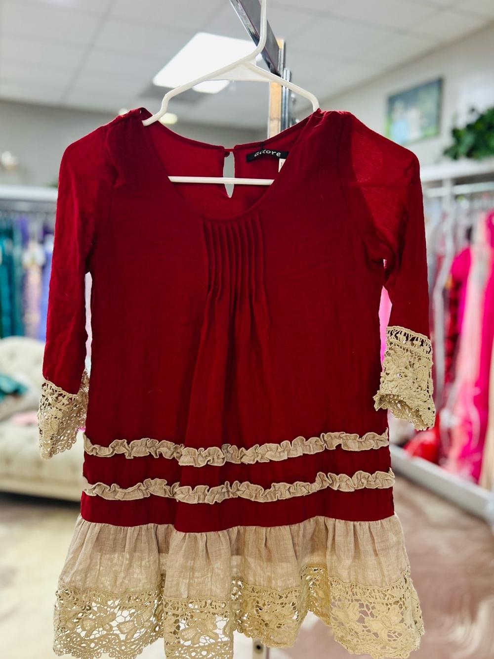 Adore Maroon Dress with Cream Lace Trim